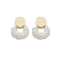 Boucle d'oreille en alliage de zinc en plastique perle, avec Plastique ABS perle, Placage de couleur d'or, Style coréen & pour femme, blanc Vendu par paire