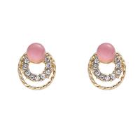 Zinc Alloy Rhinestone Stud Earring, with Synthetic Agate, gold color plated, for woman & with rhinestone 