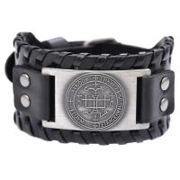 PU Leather Cord Bracelets, with Zinc Alloy, antique silver color plated, fashion jewelry & Unisex, black Approx 7 Inch 