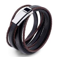 Edelstahl Armbänder, mit PU Leder, mehrschichtig & Punk-Stil & unisex & verschiedene Größen vorhanden, 7+3cm, verkauft von PC