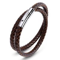 Edelstahl Armbänder, mit PU Leder, Doppelschicht & Punk-Stil & unisex & verschiedene Größen vorhanden, 6mm, verkauft von PC