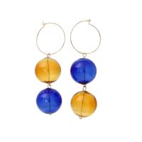 alliage de zinc Boucles d'oreilles asymétriques, avec verre, Placage de couleur d'or, Style coréen & pour femme, 70mm, Vendu par paire