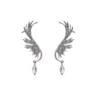 Zinc Alloy Clip Earring, silver color plated, Korean style & for woman & with rhinestone, 65mm 