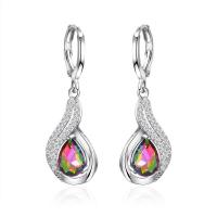 aleación de zinc Pendientes con Colgantes, chapado en color de plata, para mujer & con diamantes de imitación, plateado, 15x40mm, Vendido por Par