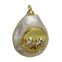 pendentif en laiton de perle d'eau douce cultivée, avec perle d'eau douce cultivée, Placage de couleur d'or, pavé de micro zircon Environ 1.5mm, Vendu par PC