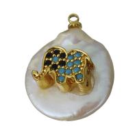 pendentif en laiton de perle d'eau douce cultivée, avec perle d'eau douce cultivée, Placage de couleur d'or, pavé de micro zircon Environ 1.5mm, Vendu par PC