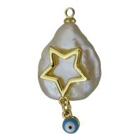 laiton Pendentif, avec perle d'eau douce cultivée, Placage de couleur d'or, motif de mauvais œil 29mm Environ 1.5mm, Vendu par PC