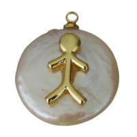 pendentif en laiton de perle d'eau douce cultivée, avec perle d'eau douce cultivée, Placage de couleur d'or Environ 1.5mm, Vendu par PC