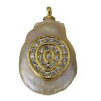 pendentif en laiton de perle d'eau douce cultivée, avec perle d'eau douce cultivée, Placage de couleur d'or, pavé de micro zircon Environ 1.5mm, Vendu par PC