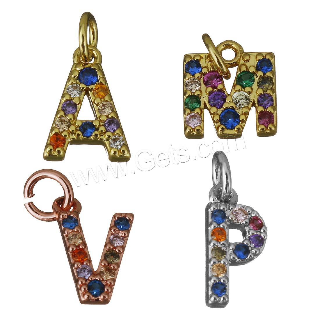 Carta colgantes de latón, metal, Carta del alfabeto, chapado, Letras son de la A la Z & diferentes estilos para la opción & micro arcilla de diamantes de imitación, más colores para la opción, agujero:aproximado 2.5mm, Vendido por UD