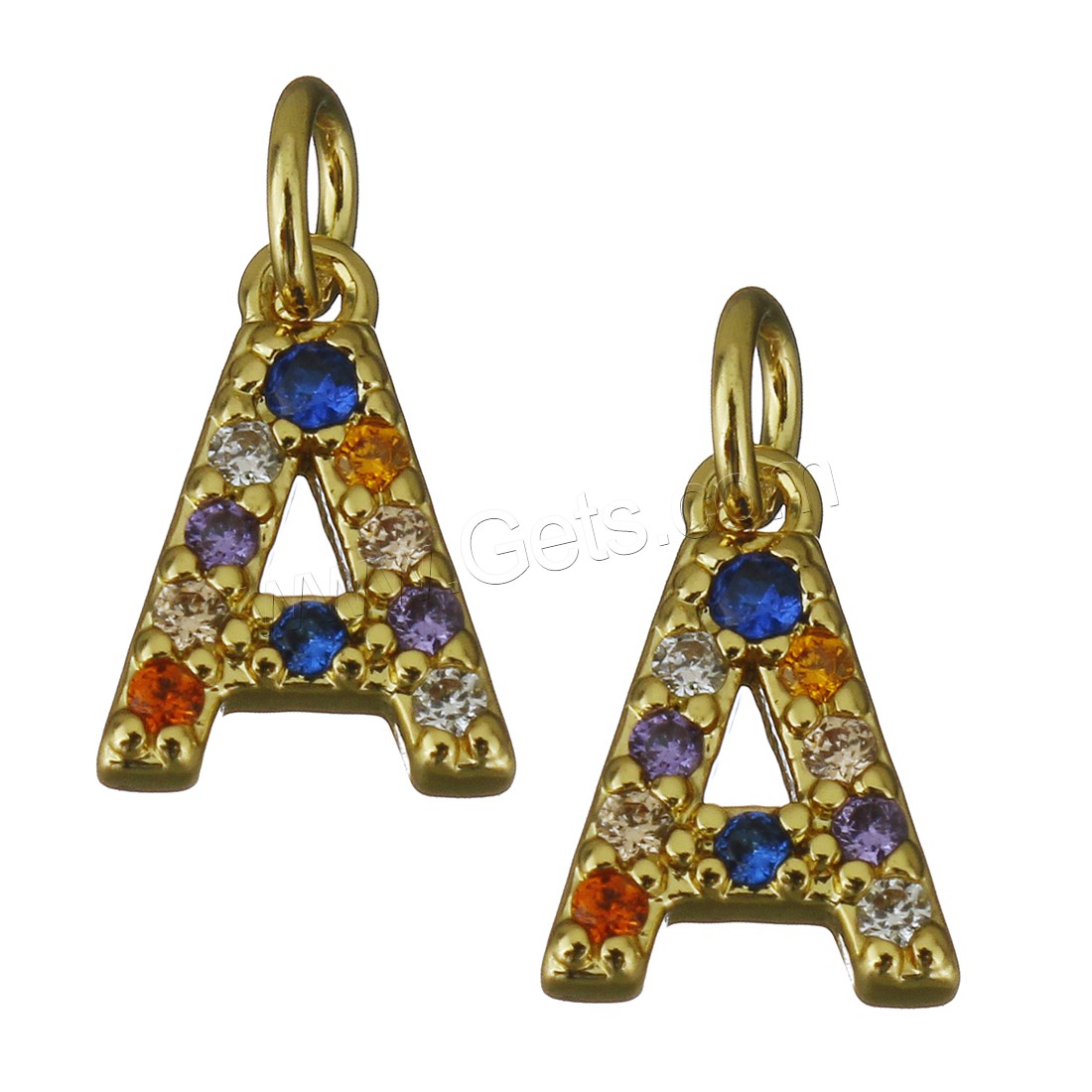 Carta colgantes de latón, metal, Carta del alfabeto, chapado, Letras son de la A la Z & diferentes estilos para la opción & micro arcilla de diamantes de imitación, más colores para la opción, agujero:aproximado 2.5mm, Vendido por UD