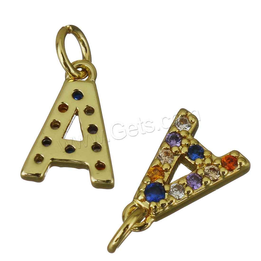 Carta colgantes de latón, metal, Carta del alfabeto, chapado, Letras son de la A la Z & diferentes estilos para la opción & micro arcilla de diamantes de imitación, más colores para la opción, agujero:aproximado 2.5mm, Vendido por UD