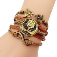 Zinc Alloy Bracelet, with PU Leather & Glass Gemstone, plated, time gem jewelry & Unisex .6 Inch 