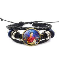 Zinc Alloy Bracelet, with PU Leather & Glass Gemstone, plated, time gem jewelry & Unisex, black .8 Inch 