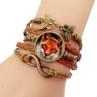 Zinc Alloy Bracelet, with PU Leather & Glass Gemstone, plated, multilayer & time gem jewelry & Unisex 