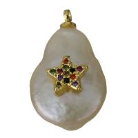 pendentif en laiton de perle d'eau douce cultivée, avec perle d'eau douce cultivée, Placage de couleur d'or, pavé de micro zircon Environ 1.5mm, Vendu par PC