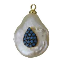 pendentif en laiton de perle d'eau douce cultivée, avec perle d'eau douce cultivée, Placage de couleur d'or, pavé de micro zircon Environ 1.5mm, Vendu par PC