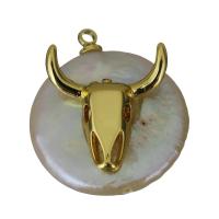 pendentif en laiton de perle d'eau douce cultivée, avec perle d'eau douce cultivée, Placage de couleur d'or Environ 1.5mm, Vendu par PC