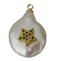 pendentif en laiton de perle d'eau douce cultivée, avec perle d'eau douce cultivée, Placage de couleur d'or, pavé de micro zircon Environ 1.5mm, Vendu par PC