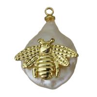 pendentif en laiton de perle d'eau douce cultivée, avec perle d'eau douce cultivée, Placage de couleur d'or Environ 1.5mm, Vendu par PC