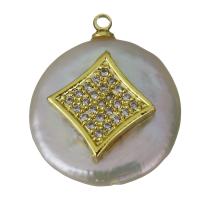 pendentif en laiton de perle d'eau douce cultivée, avec perle d'eau douce cultivée, Placage de couleur d'or, pavé de micro zircon Environ 1.5mm, Vendu par PC