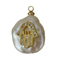 pendentif en laiton de perle d'eau douce cultivée, avec perle d'eau douce cultivée, Placage de couleur d'or, pavé de micro zircon Environ 1.5mm, Vendu par PC