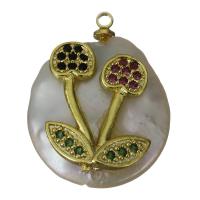 pendentif en laiton de perle d'eau douce cultivée, avec perle d'eau douce cultivée, Placage de couleur d'or, pavé de micro zircon Environ 1.5mm, Vendu par PC