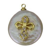 pendentif en laiton de perle d'eau douce cultivée, avec perle d'eau douce cultivée, Placage de couleur d'or, pavé de micro zircon Environ 1.5mm, Vendu par PC