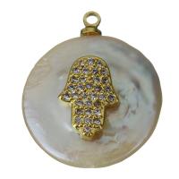 Cultured Freshwater Pearl Brass Pendant, with Freshwater Pearl, gold color plated, micro pave cubic zirconia Approx 1.5mm 