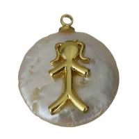 pendentif en laiton de perle d'eau douce cultivée, avec perle d'eau douce cultivée, Placage de couleur d'or Environ 1.5mm, Vendu par PC