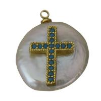 pendentif en laiton de perle d'eau douce cultivée, avec perle d'eau douce cultivée, Placage de couleur d'or, pavé de micro zircon Environ 1.5mm, Vendu par PC