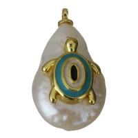 pendentif en laiton de perle d'eau douce cultivée, avec perle d'eau douce cultivée, Placage de couleur d'or, émail Environ 1.5mm, Vendu par PC