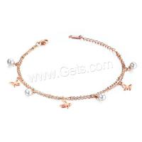 Acier titane bracelet de cheville, avec perle de plastique, avec 40 chaînes de rallonge, Plaqué or rose 18 carats, Style coréen & pour femme, couleur or rose Vendu par PC