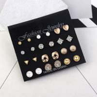 aleación de zinc Stud aretes, chapado, 12 piezas & Joyería & para mujer, más colores para la opción, 8mm,4mm, 12parespareja/Set, Vendido por Set