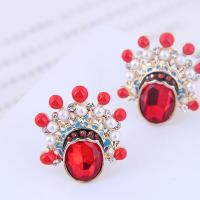 Zinc Alloy Rhinestone Stud Earring, with Glass & Plastic Pearl, plated, for woman & with rhinestone, red, 27*23mm 