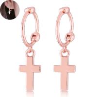 Brass Huggie Hoop Drop Earring, Cross, plated, fashion jewelry & for woman 17*5mm 