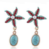 Boucle d'oreille en alliage de zinc en plastique perle, avec turquoise & perle de plastique, Placage, pour femme & avec strass, plus de couleurs à choisir, 50*27mm, Vendu par paire