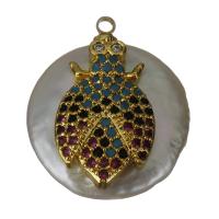 pendentif en laiton de perle d'eau douce cultivée, avec perle d'eau douce cultivée, Placage de couleur d'or, pavé de micro zircon Environ 1.5mm, Vendu par PC