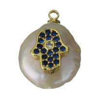 pendentif en laiton de perle d'eau douce cultivée, avec perle d'eau douce cultivée, Placage de couleur d'or, pavé de micro zircon Environ 1.5mm, Vendu par PC