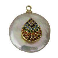 pendentif en laiton de perle d'eau douce cultivée, avec perle d'eau douce cultivée, Placage de couleur d'or, pavé de micro zircon Environ 1.5mm, Vendu par PC