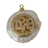 pendentif en laiton de perle d'eau douce cultivée, avec perle d'eau douce cultivée, Placage de couleur d'or, pavé de micro zircon Environ 1.5mm, Vendu par PC