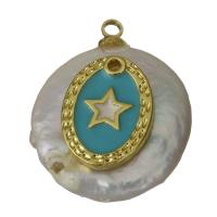 pendentif en laiton de perle d'eau douce cultivée, avec perle d'eau douce cultivée, Placage de couleur d'or, émail Environ 1.5mm, Vendu par PC