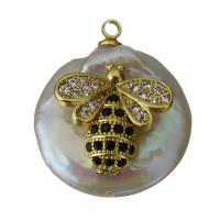 pendentif en laiton de perle d'eau douce cultivée, avec perle d'eau douce cultivée, Placage de couleur d'or, pavé de micro zircon Environ 1.5mm, Vendu par PC