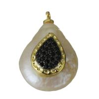 pendentif en laiton de perle d'eau douce cultivée, avec perle d'eau douce cultivée, larme, Placage de couleur d'or, pavé de micro zircon Environ 1.5mm, Vendu par PC