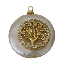 pendentif en laiton de perle d'eau douce cultivée, avec perle d'eau douce cultivée, Placage de couleur d'or, pavé de micro zircon Environ 1.5mm, Vendu par PC