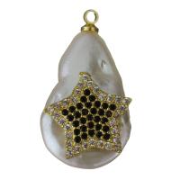 pendentif en laiton de perle d'eau douce cultivée, avec perle d'eau douce cultivée, Placage de couleur d'or, pavé de micro zircon Vendu par PC