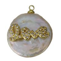 pendentif en laiton de perle d'eau douce cultivée, avec perle d'eau douce cultivée, Placage de couleur d'or, pavé de micro zircon Environ 1.5mm, Vendu par PC