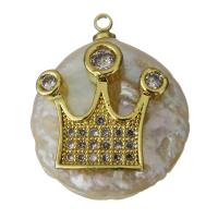 pendentif en laiton de perle d'eau douce cultivée, avec perle d'eau douce cultivée, Placage de couleur d'or, pavé de micro zircon Environ 1.5mm, Vendu par PC