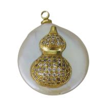 pendentif en laiton de perle d'eau douce cultivée, avec perle d'eau douce cultivée, Placage de couleur d'or, pavé de micro zircon Environ 1.5mm, Vendu par PC