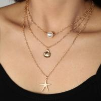 Zinc Alloy Necklace, with Plastic Pearl, plated, three layers & fashion jewelry & for woman, golden 